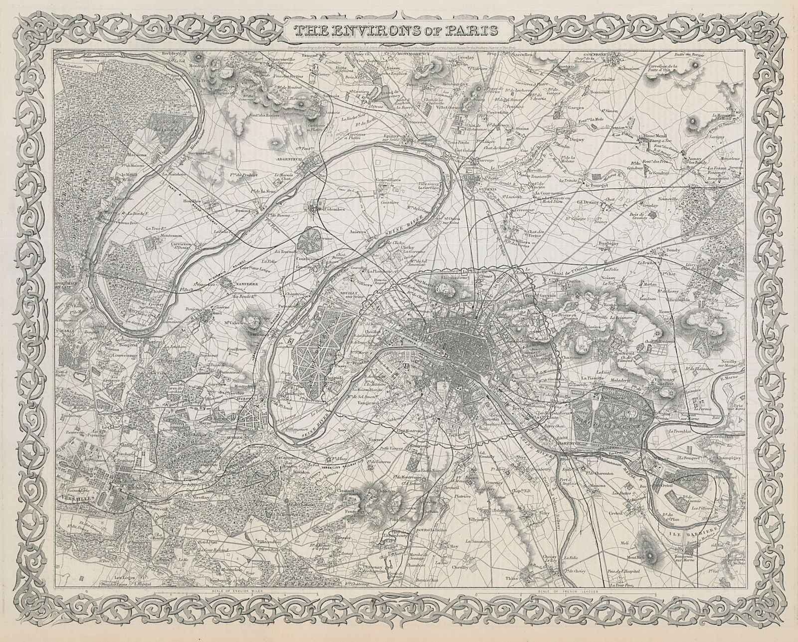 The environs of Paris. Decorative antique map. COLTON 1869 old